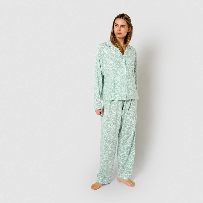 Pijama largo camisero algodón veleta verde tiffany
