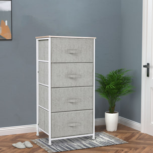 Chiffonnier meuble de rangement dim. 45L x 30l x 92H cm 4 tiroirs non-tissés gris structure métal blanc plateau MDF bois clair