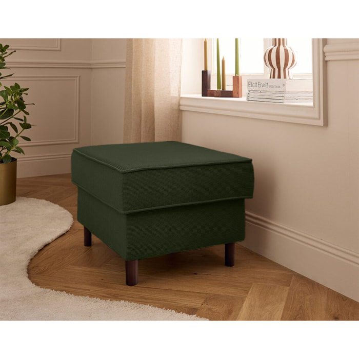 Jake - pouf en velours côtelé - pieds bois foncé - Vert