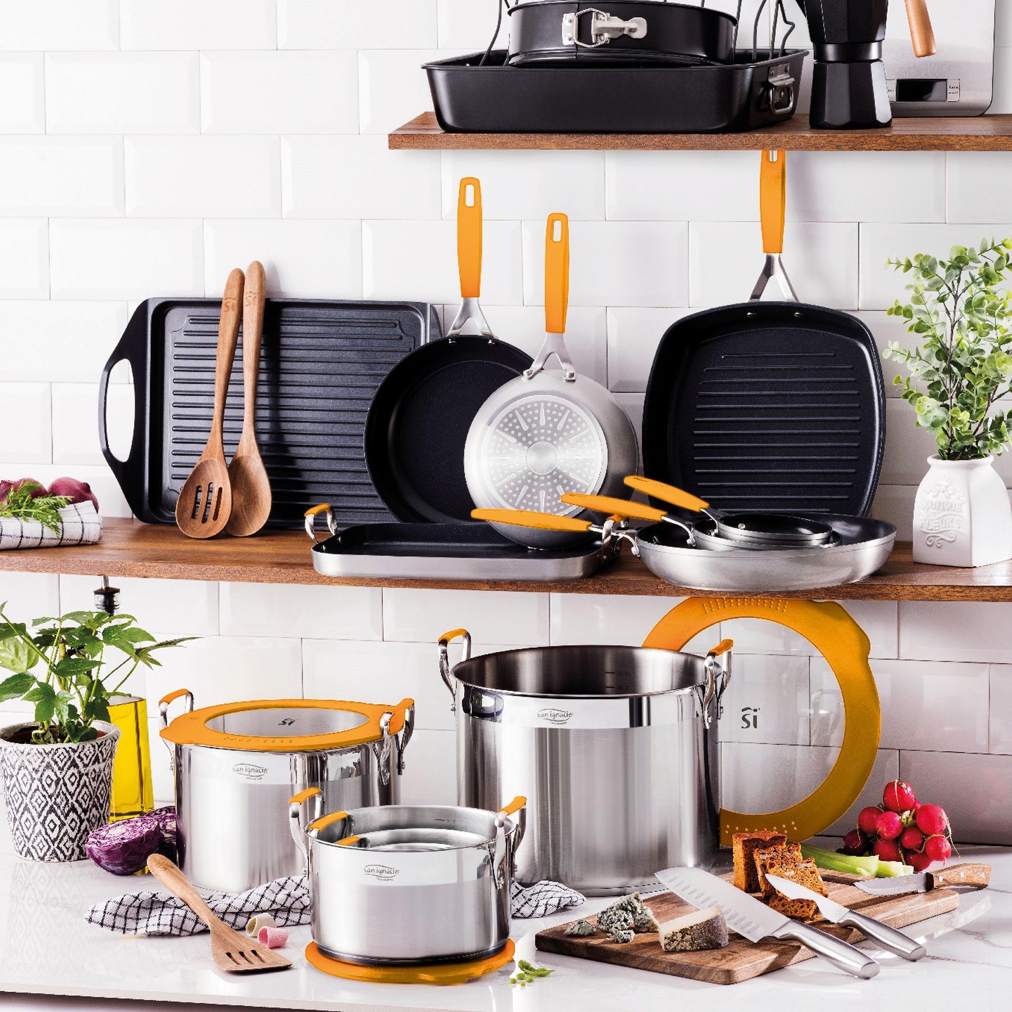 Juego de 2 Sartenes Ø16Ø28cm + Asador cuadrado 28x28cm + Wok Ø28cm en aluminio forjado para inducción COMPACT San Ignacio