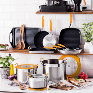 Juego de 2 Sartenes Ø16Ø28cm + Asador cuadrado 28x28cm + Wok Ø28cm en aluminio forjado para inducción COMPACT San Ignacio