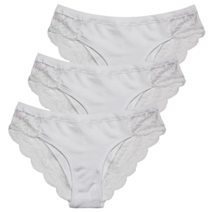 3 Slip da Donna Fianco Medio Nottingham in Cotone Modal, Art. SM6100, Bianco