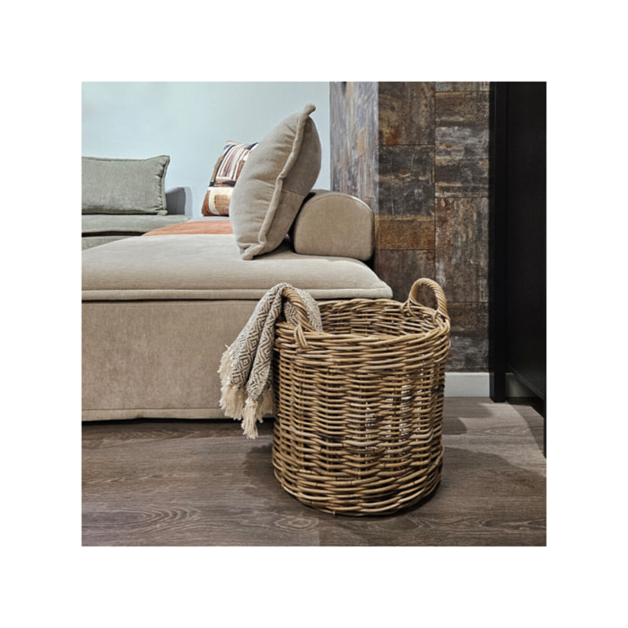 Panier rond H. 43 cm en kubu naturel tressé avec anses - ENRICO