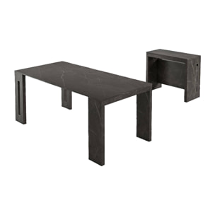 Tavolo allungabile Glicine, Tavolo da pranzo estensibile, Consolle multiuso con allunghe, 100% Made in Italy, Cm 186x80h76, Marmo Nero