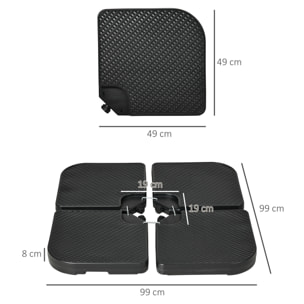 Base para Sombrilla de 4 Piezas, Soporte para Parasol de HDPE Rellenable con Agua 59 kg o Arena 80 kg, para Jardín, Patio, Terraza, Negro