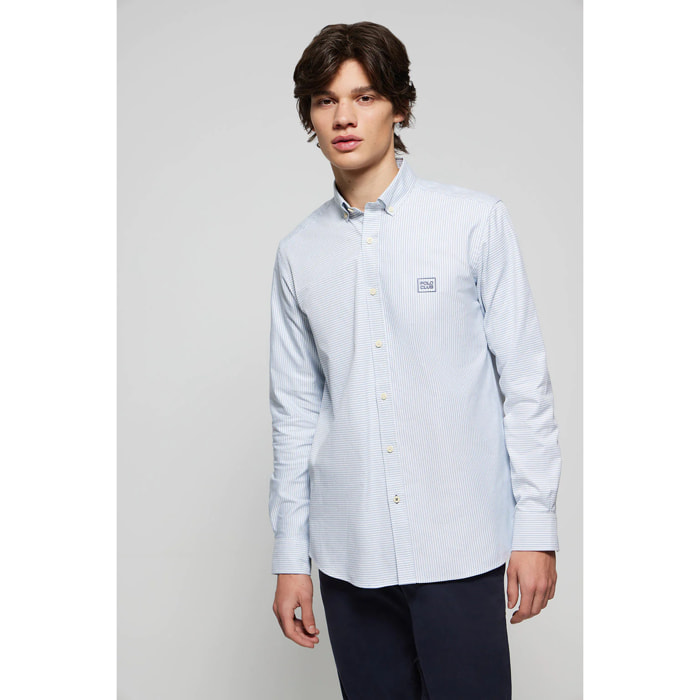 Camicia a righe invertite blu chiaro con logo ricamato