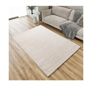 BARESA Alfombra moderna con relieve en tonos crema y gris, varias medidas disponibles