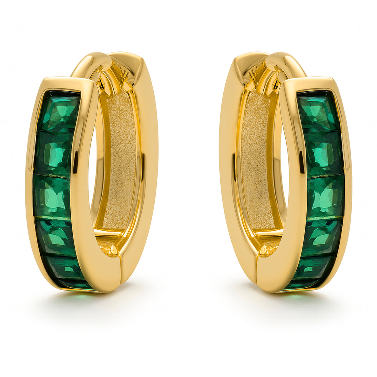 Pendientes de 9mm de diámetro con Circonita Esmeralda acabado oro amarillo de 18K