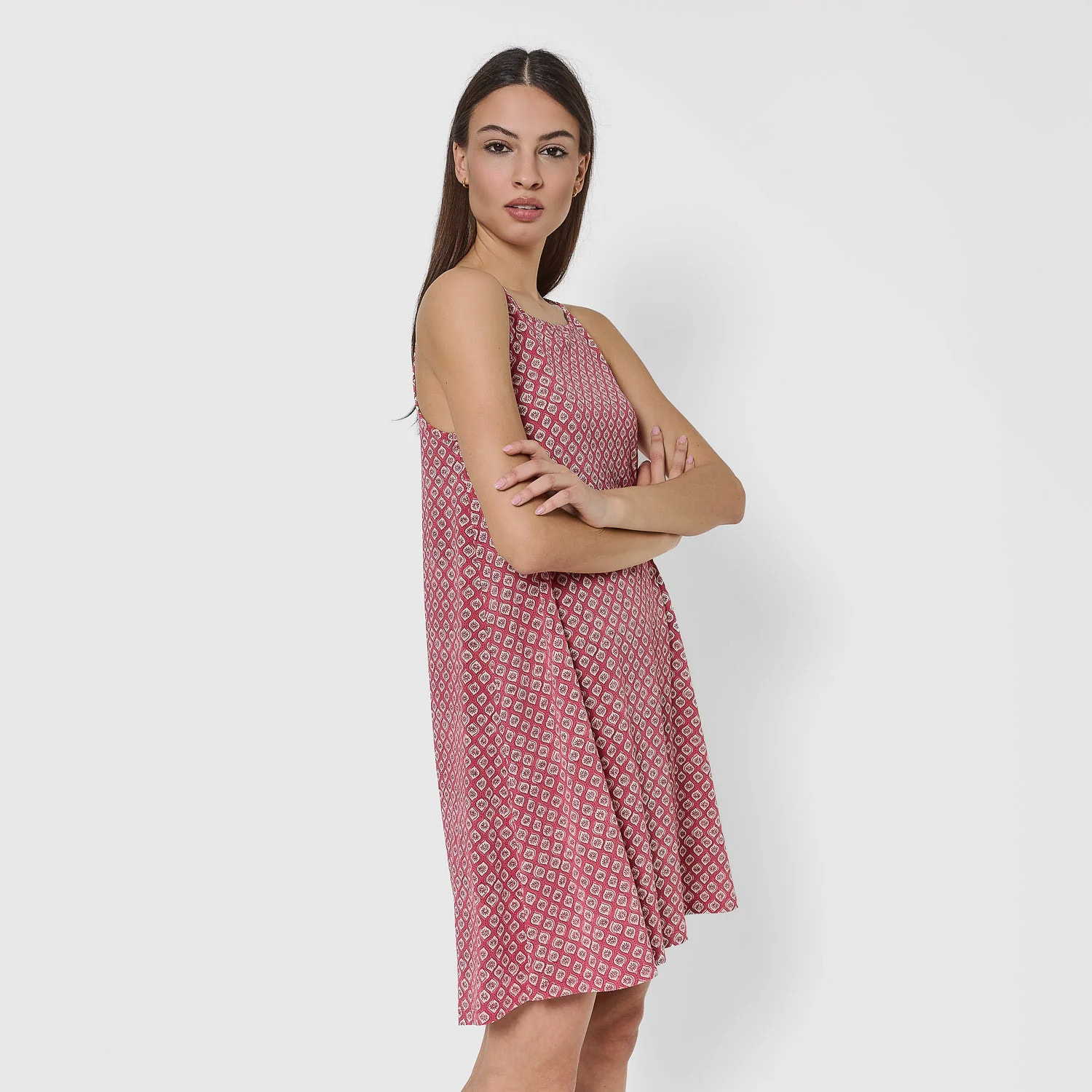 Camisón corto tirantes crepe neville fresa