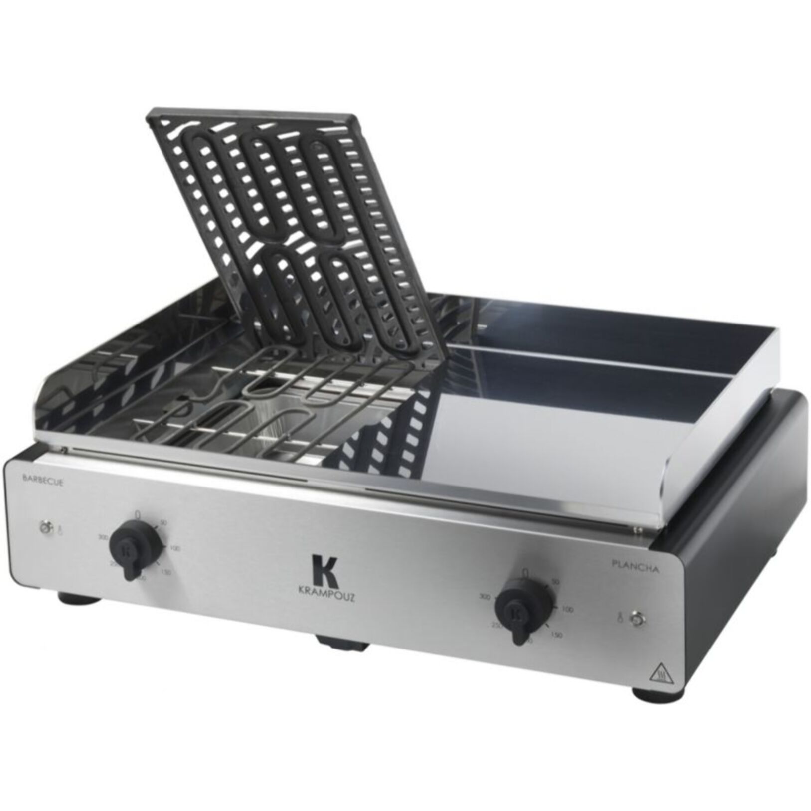 Plancha électrique KRAMPOUZ GECIO2OA00 GECIO2OA00 inox zones barbecue/plancha 2 brûleurs à poser, 70x40 cm