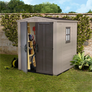 Factor 6x6 - Casetta da Giardino 178x208x195,5 cm 2 Ante per deposito attrezzi finitura effetto legno in Resina Beige