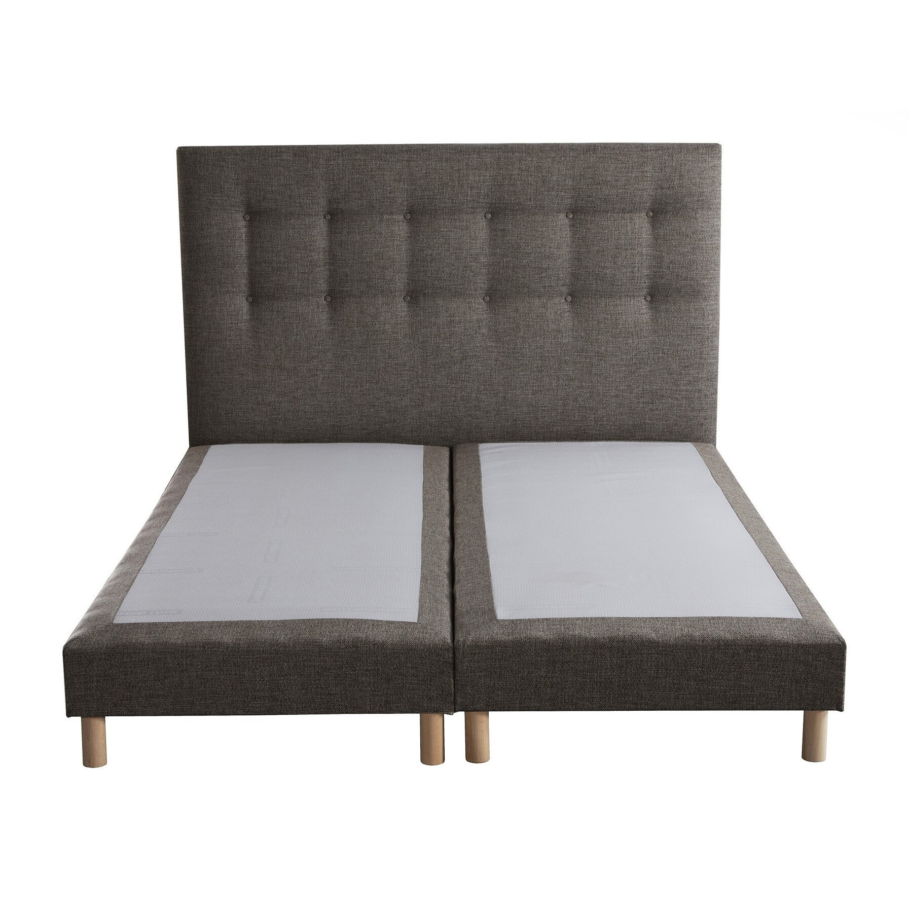 Ensemble sommier tapissier, SYMBIOSE, tête de lit capitonnée camel