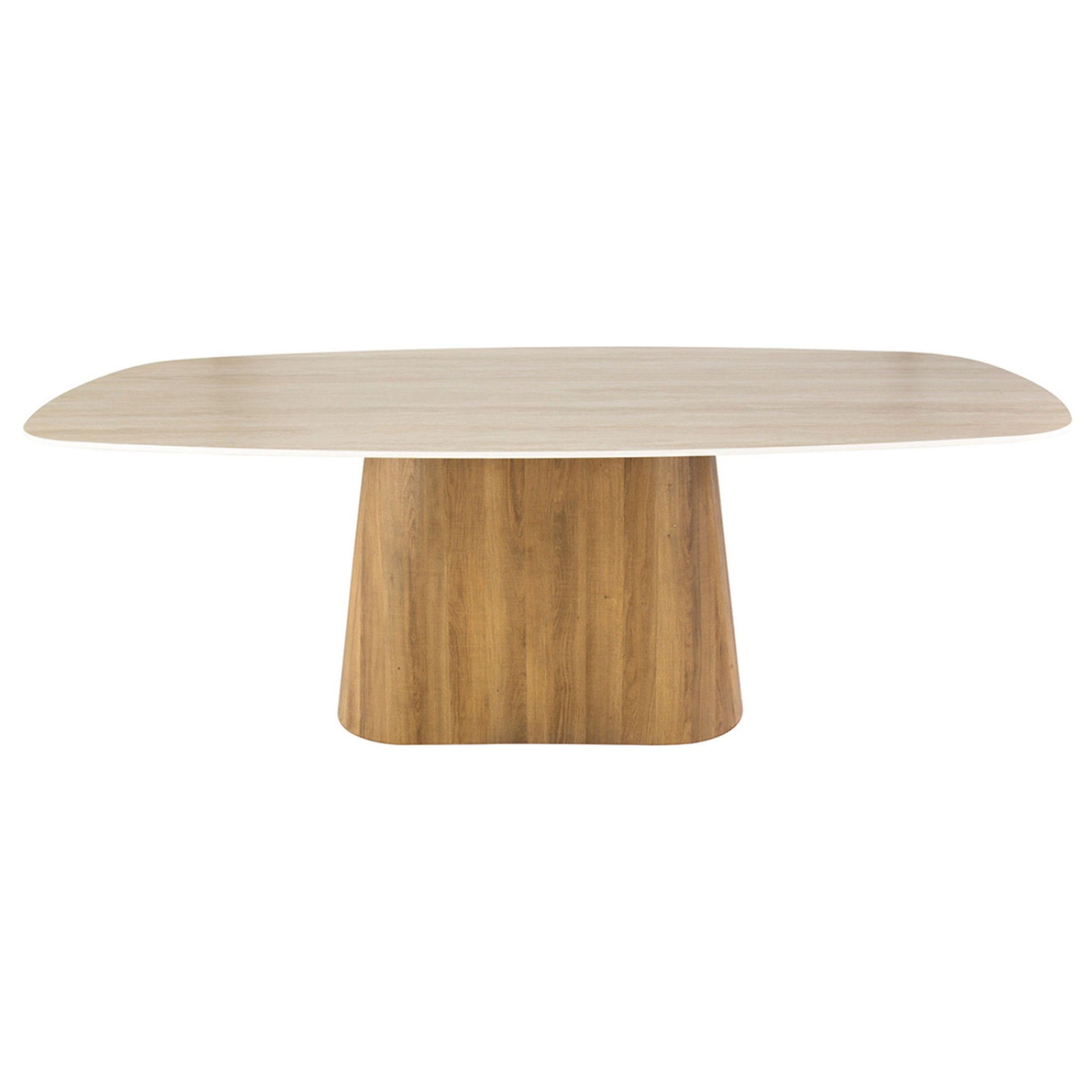 Amara - table à manger - plateau effet travertin - 4 à 8 personnes - Bois / Beige