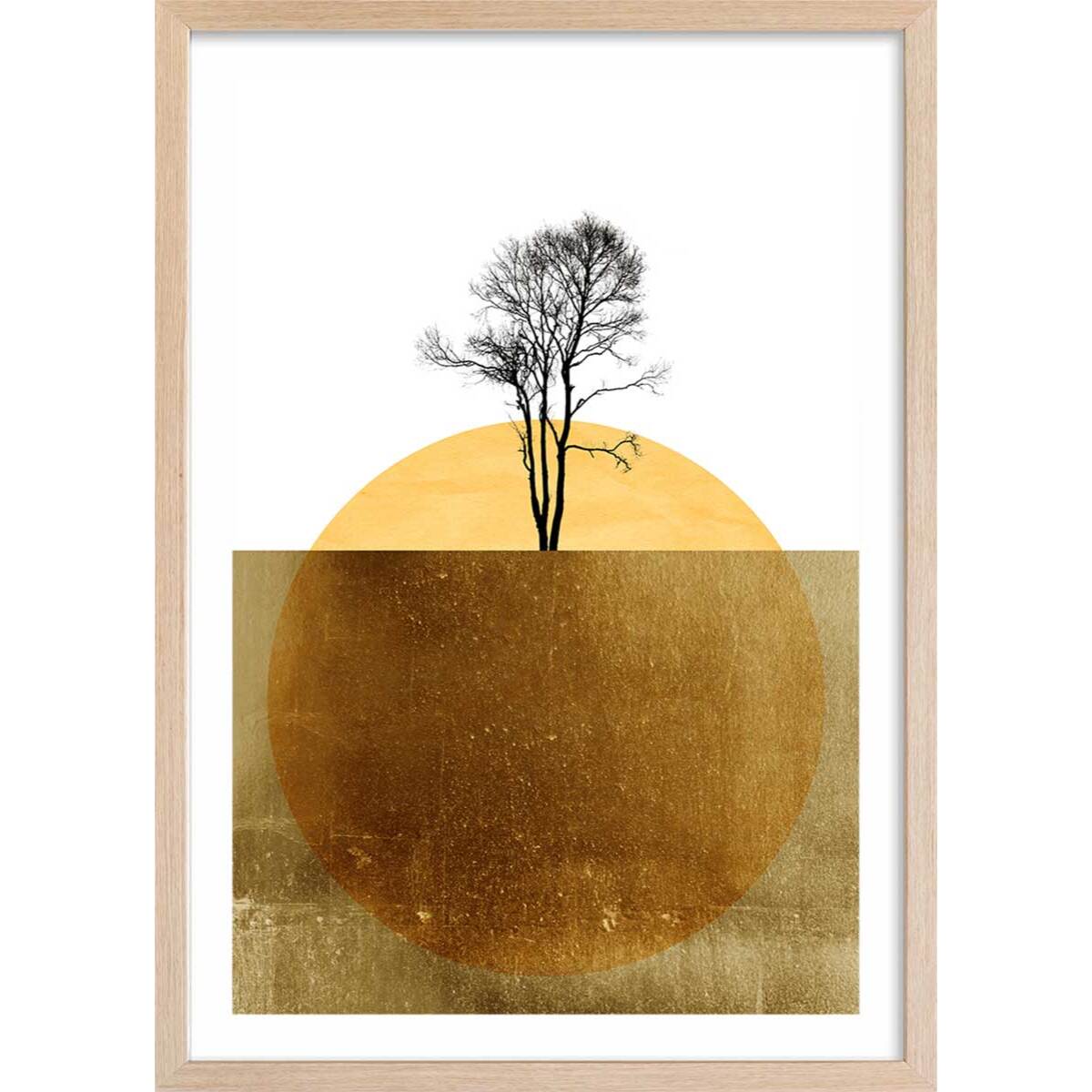 Affiche graphique Golden ocean Affiche + cadre en bois - Chêne