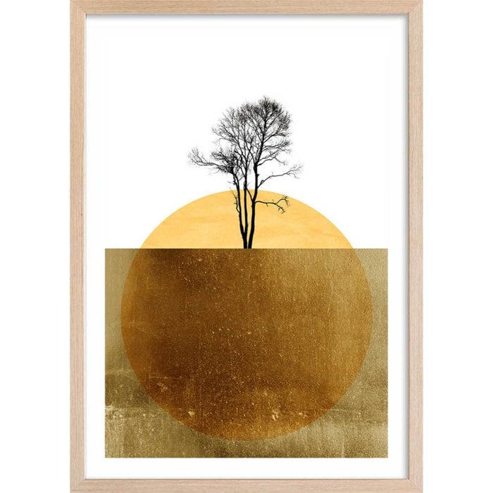 Affiche graphique Golden ocean Affiche + cadre en bois - Chêne