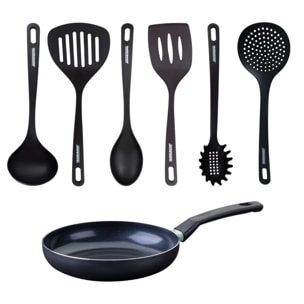 Set poêle antiadhésive céramique 24 cm et 6 ustensiles Fackelmann Brandao