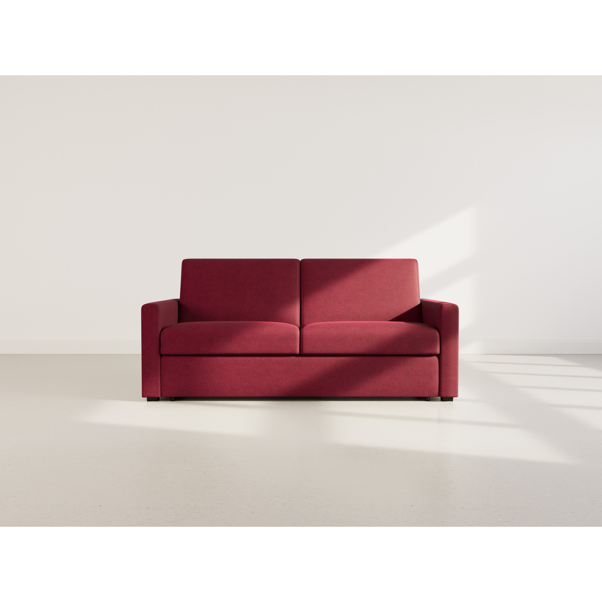Julia - canapé lit 3 places convertible express couchage quotidien 140 cm matelas 18 cm en tissu - Prune