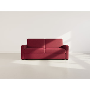 Julia - canapé lit 3 places convertible express couchage quotidien 140 cm matelas 18 cm en tissu - Prune