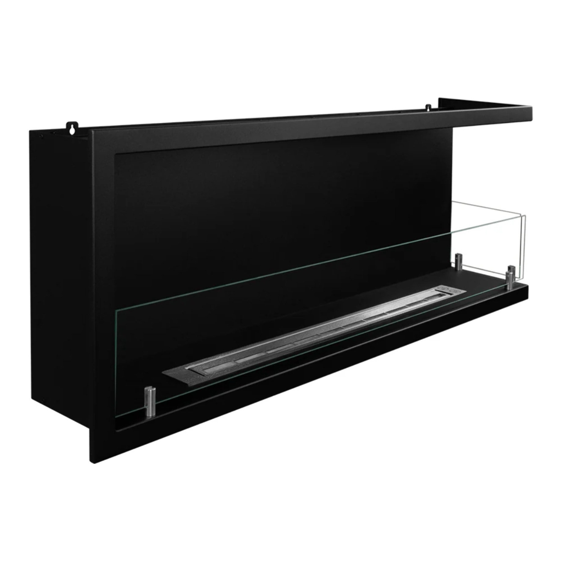 Sutri 120 - Camino a Bioetanolo da Incasso Angolare Destro 120x45x22,4 cm con Bruciatore 1,25lt in Acciaio