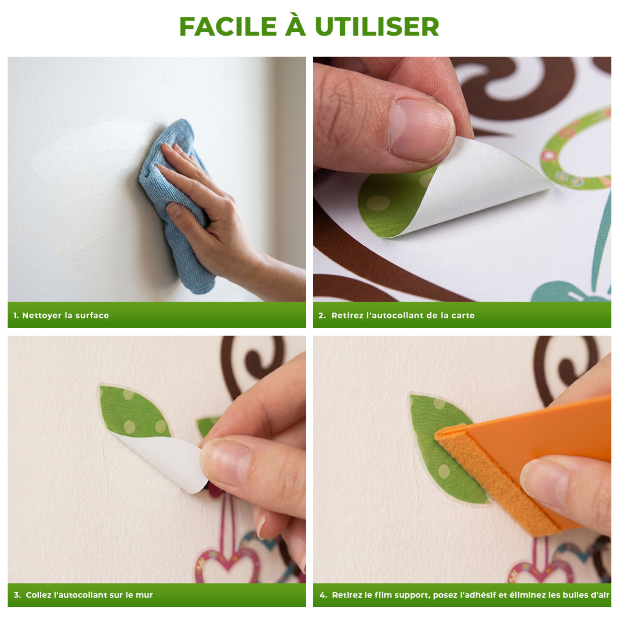 Stickers Muraux décoration adhésifs hiboux et cœurs sur un arbre