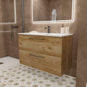 Meuble de Salle de Bain Vex | 60 cm Teka| Deux Tiroirs | Évier Encastré | Miroir non inclus | Meubles Assemblés | Alday