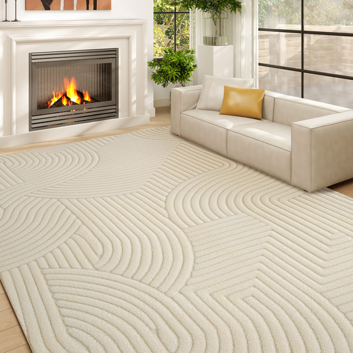 Alfombra Salón 160x120 cm Alfombra Pelo Corto Estilo Moderno Base Antideslizante Tejida a Máquina Tapete para Sala de Estar Dormitorio Comedor Crema