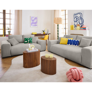 Garance - canapé droit 3 places - en velours côtelé - Gris clair