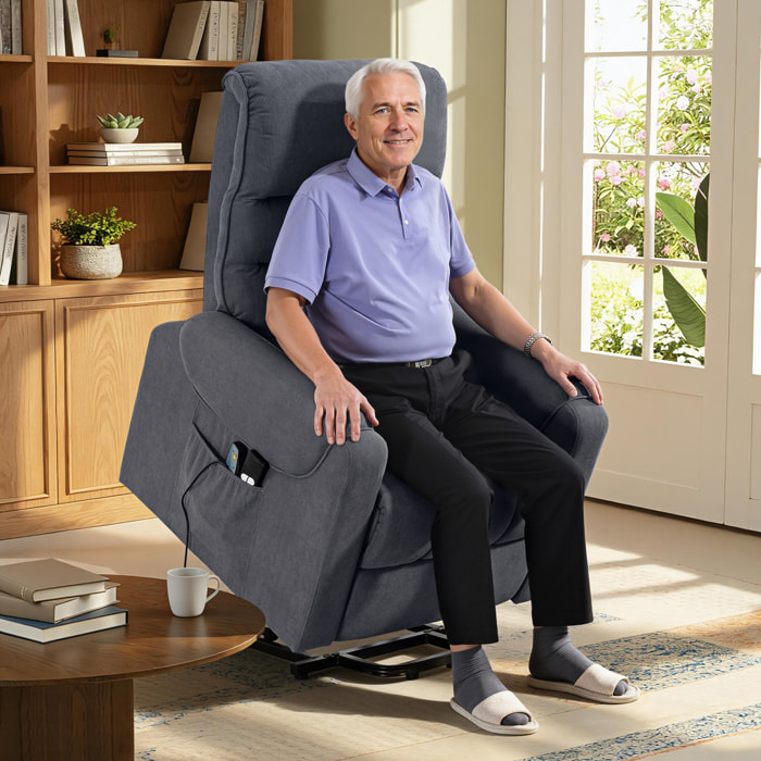 Sillón Relax Reclinable Eléctrico Levanta Personas, Sillón Elevador con 8 Puntos de Masaje, 2 Controles Remotos, Reposapiés, Tapizado en Pana, Acolchado Grueso, Bolsillo Lateral, Gris