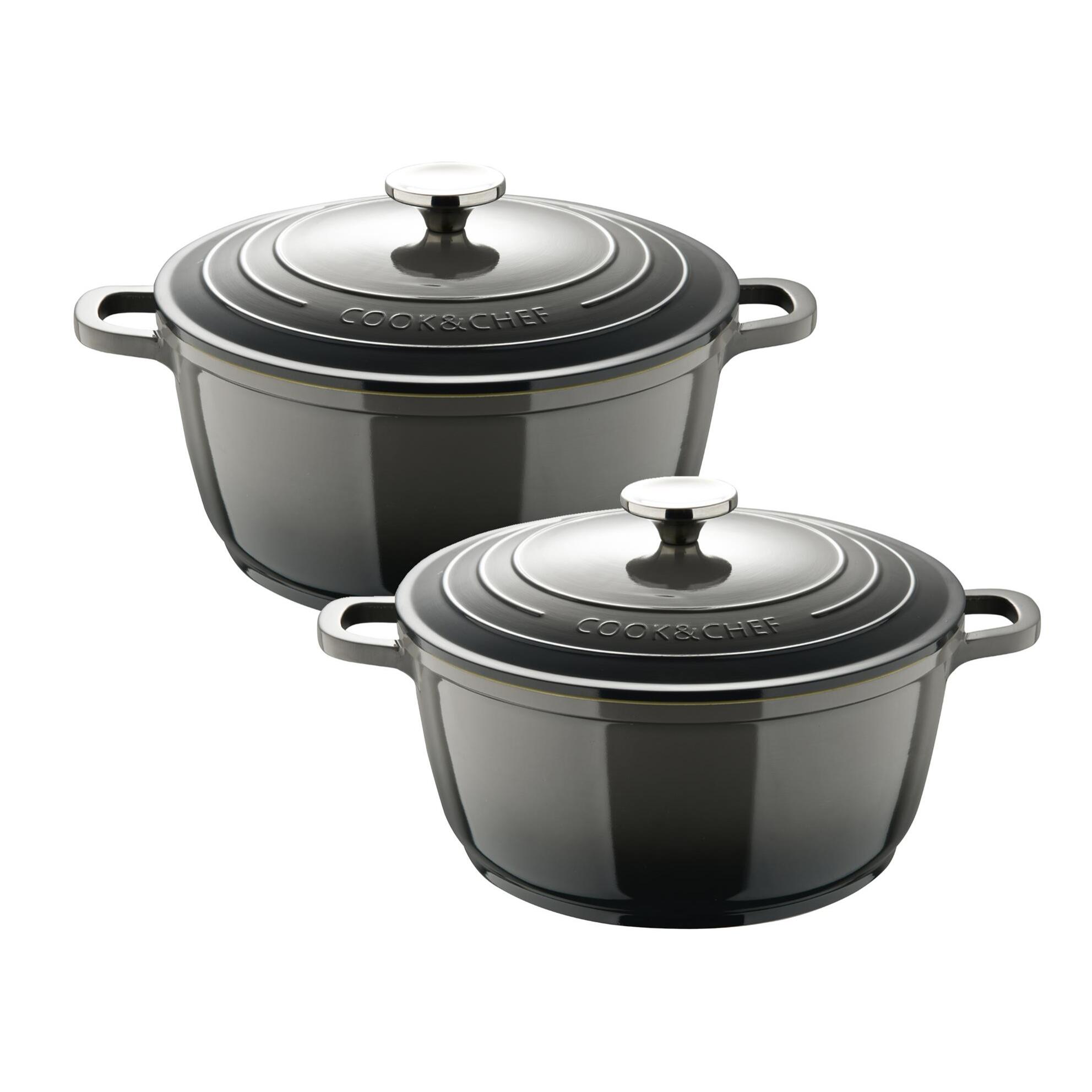 cacerolas de ø20 y ø24cm-2,4l y 4,4l con tapas en aluminio fundido en color gris