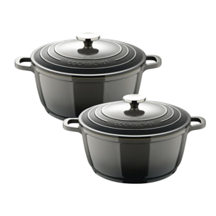 cacerolas de ø20 y ø24cm-2,4l y 4,4l con tapas en aluminio fundido en color gris