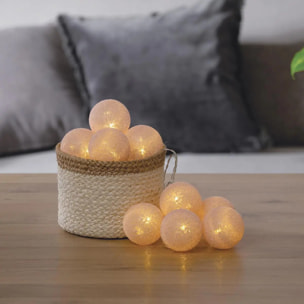 Guirlande LED à pile 10 boules - rose clair - L165 cm