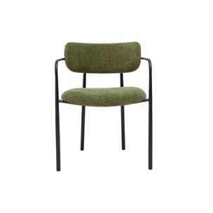 Chaises en tissu effet velours texturé vert kaki et métal noir (lot de 2) SWIFT