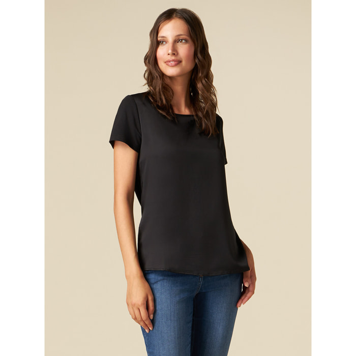 Oltre - Camiseta bimateria de cuello redondo - Negro