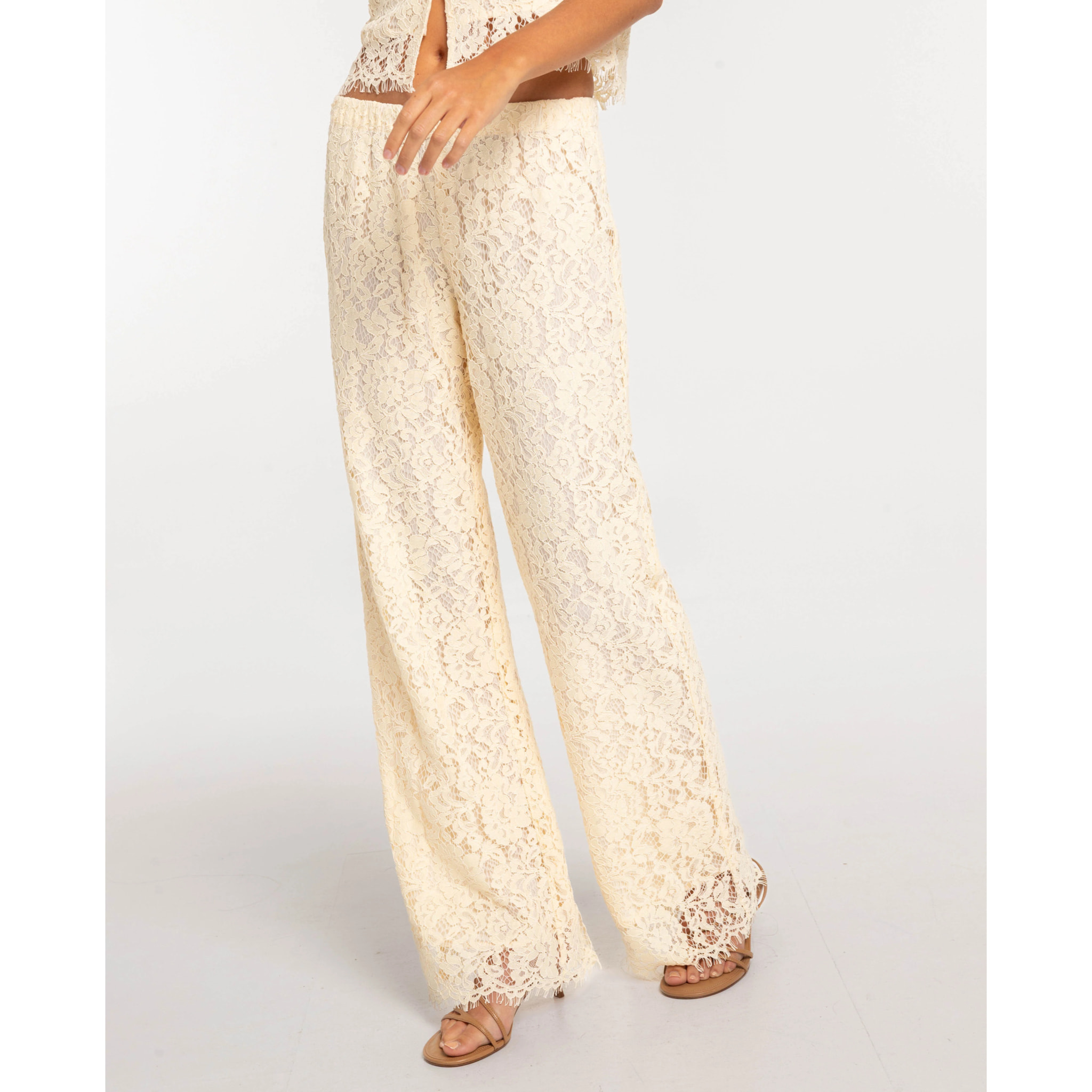Pantalón recto de mujer de encaje con cintura elástica