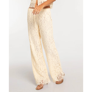 Pantalón recto de mujer de encaje con cintura elástica