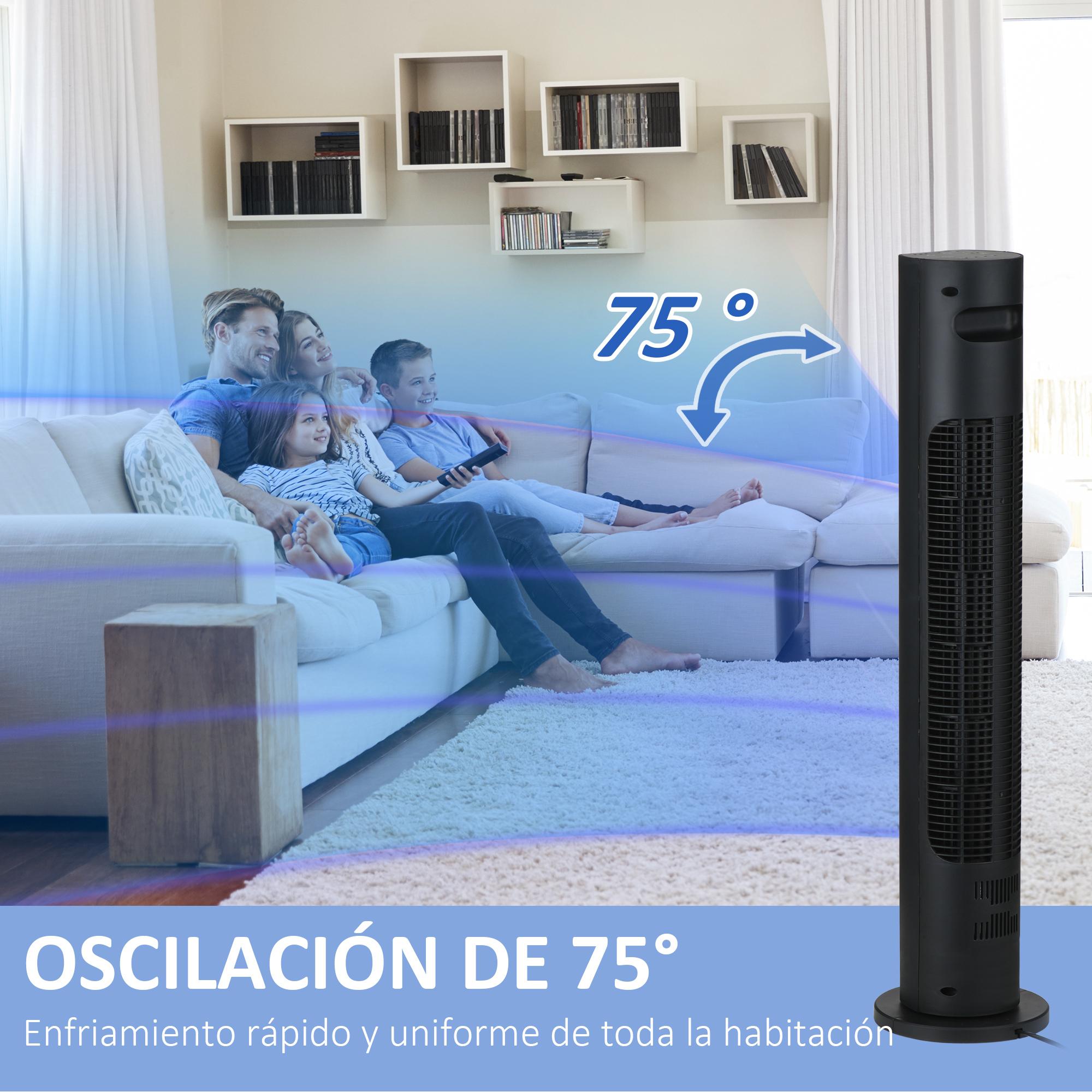 Ventilador de Torre con Mando a Distancia Oscilación de 75° Temporizador 3 Velocidades 3 Modos Silencioso para Hogar Dormitorio Oficina Ø18x78,5 cm Negro