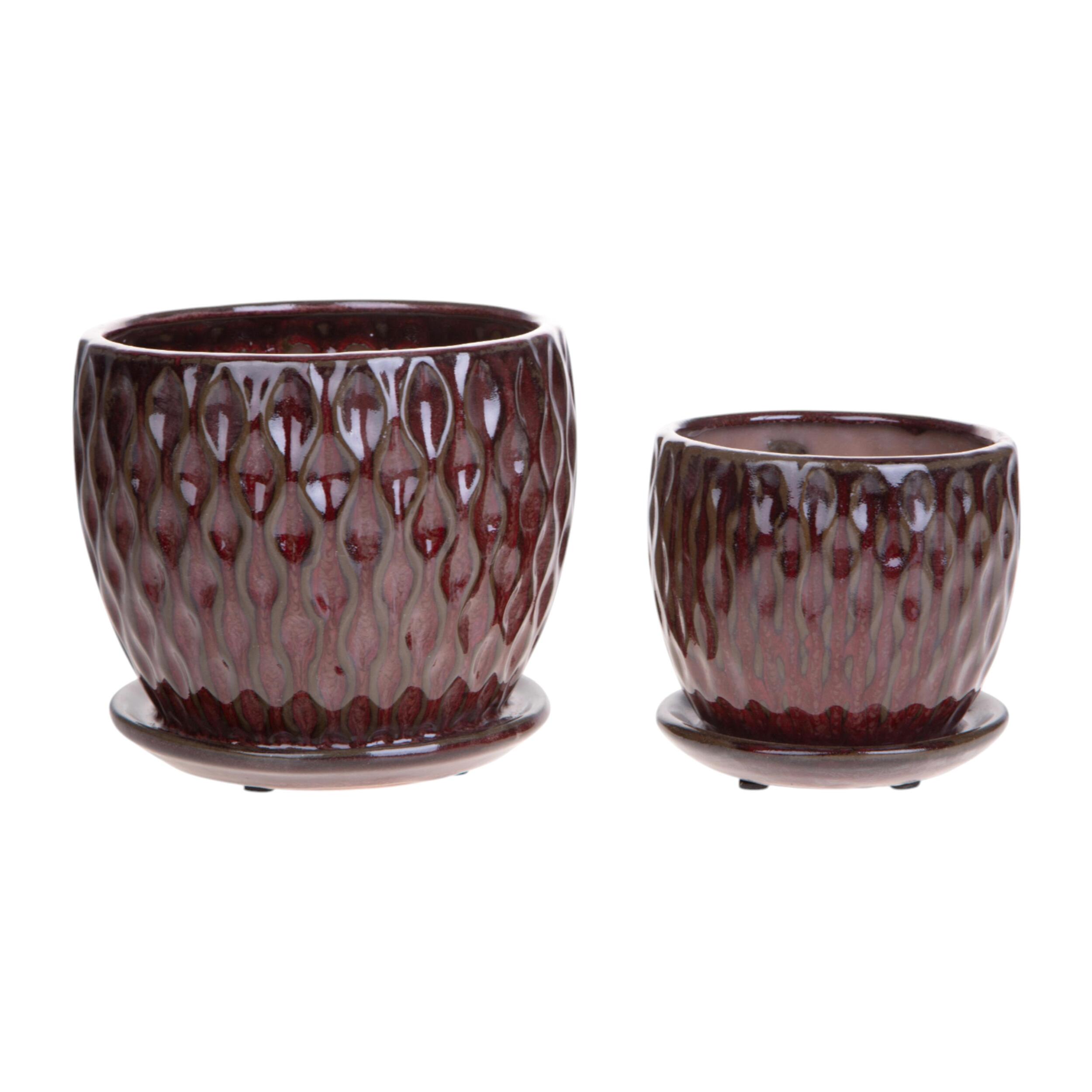Set 2 cachepot damascato - Colore Rosso - 19xH16,5x19cm - Bianchi Dino