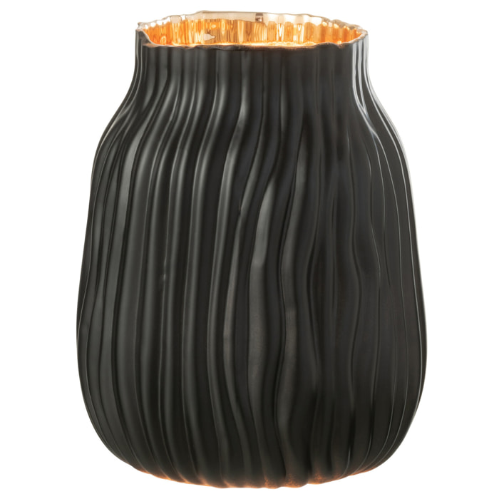 J-Line Vase Rainures Verre Noir/Or Small