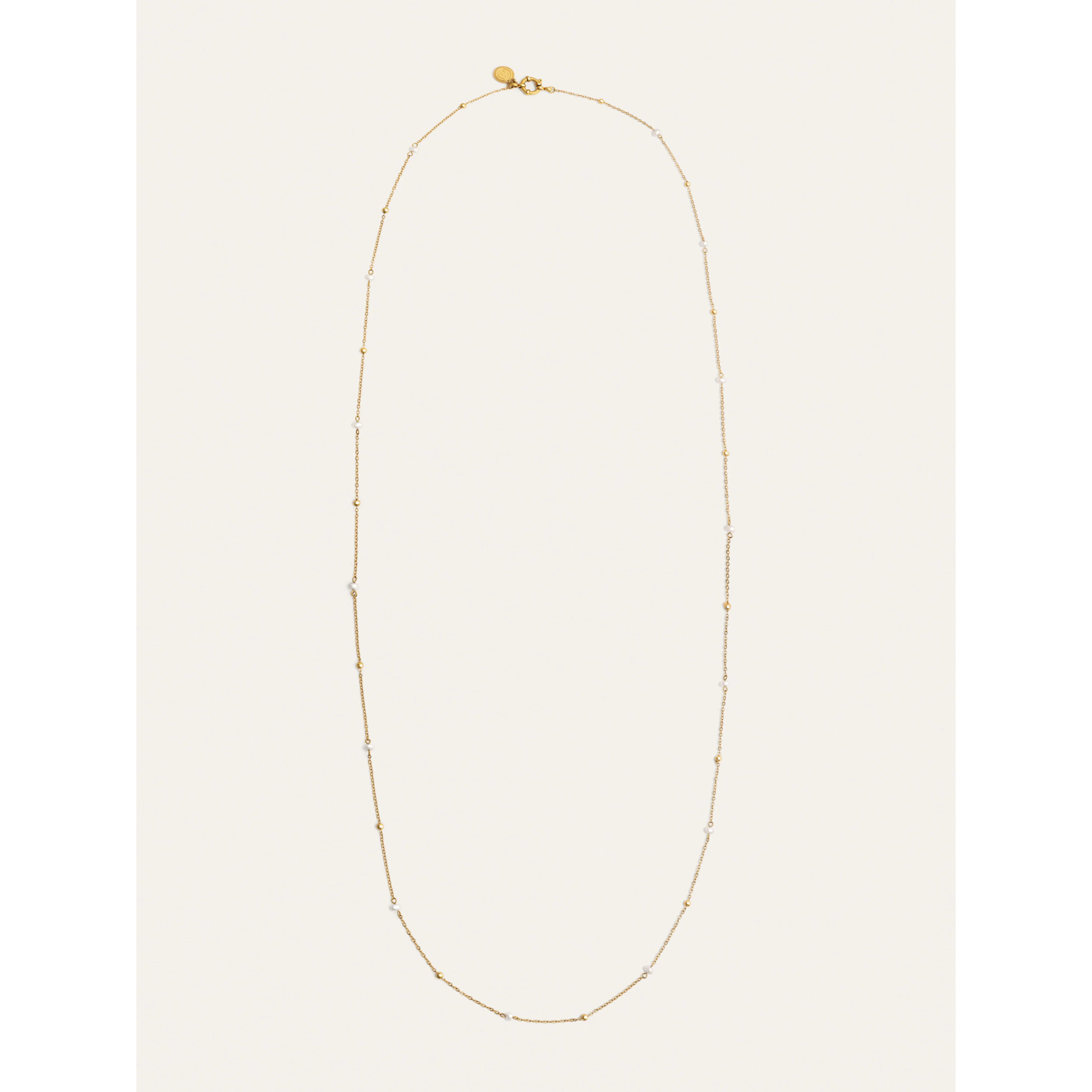 Collar Long Pearl Dots Acero Baño Oro