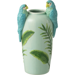 J-Line Vase Perroquets - céramique - vert/bleu - large