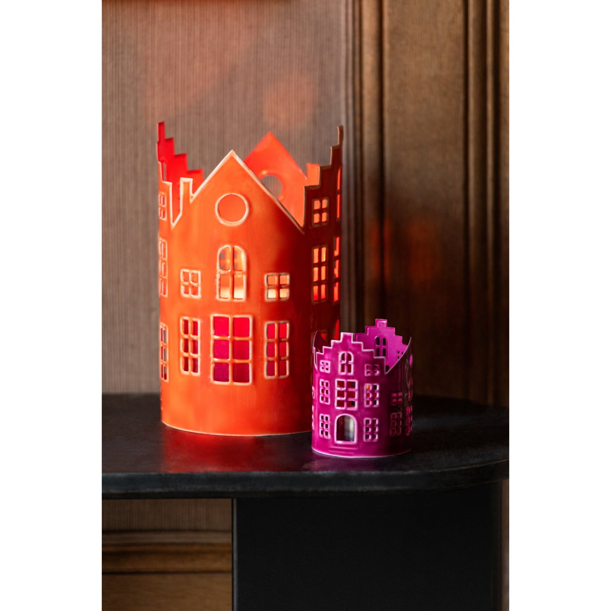 J-Line 3 lanternes maison - fer - fuchsia