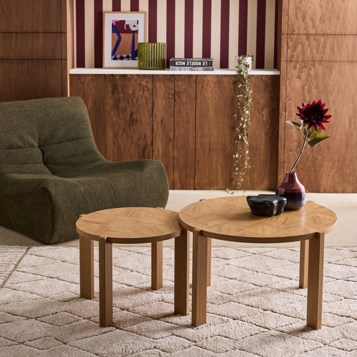 Tables gigognes vintage rondes plateau effet chevrons  ZALA