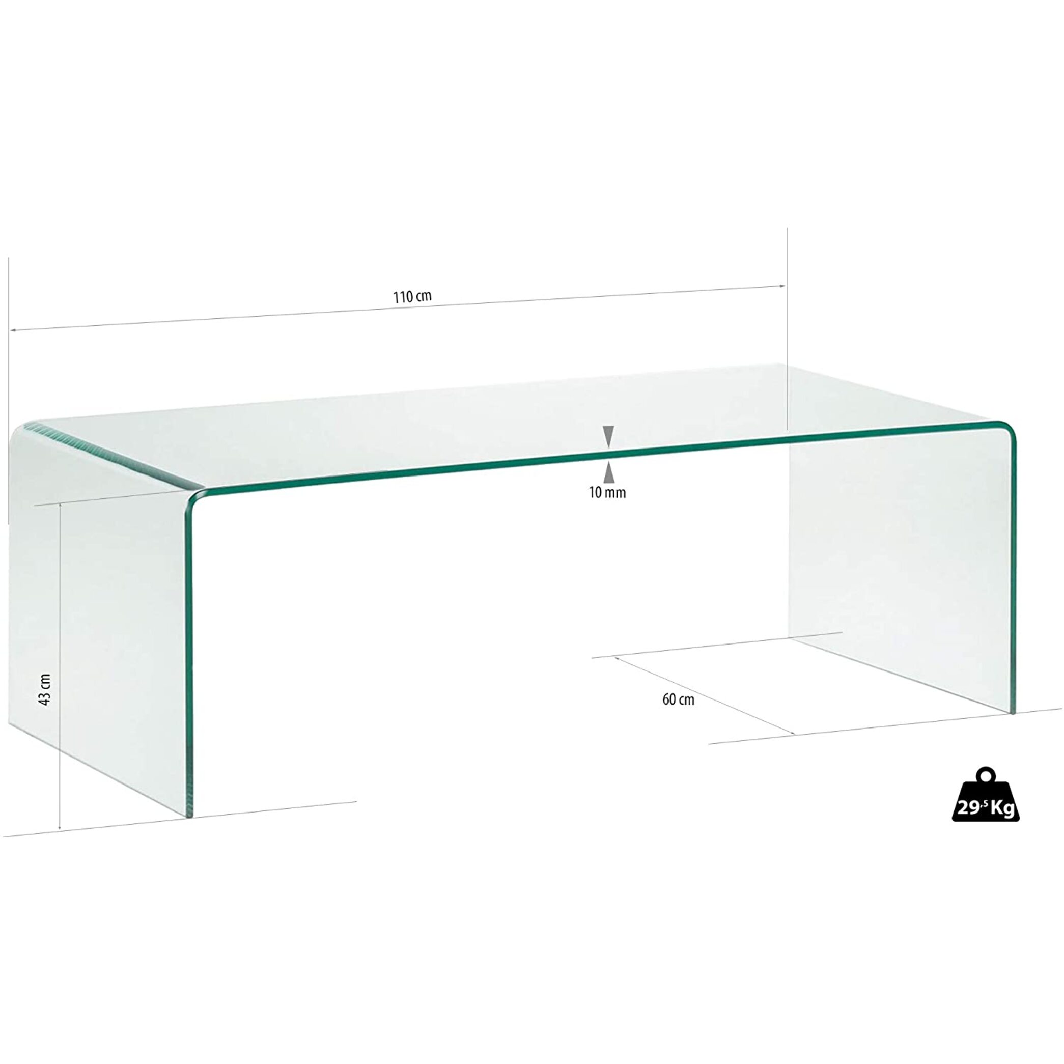 Tavolino Basso da Salotto Rettangolare in Vetro e Curvato (110 x 43 x 60 cm)- Luxury Z-01 - Design curvo e Moderno