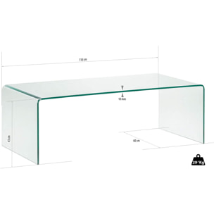 Tavolino Basso da Salotto Rettangolare in Vetro e Curvato (110 x 43 x 60 cm)- Luxury Z-01 - Design curvo e Moderno