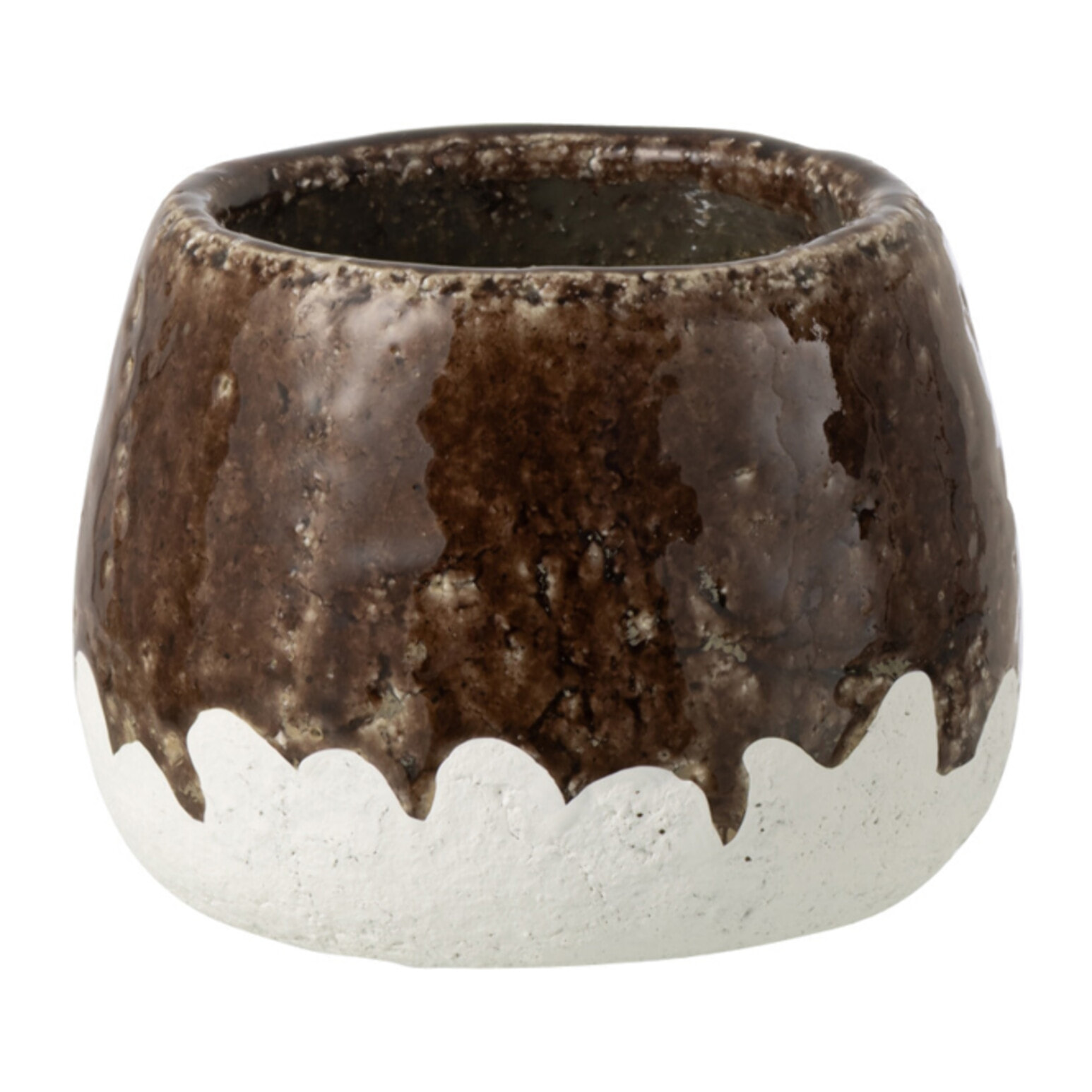 J-Line Cache-pot 2 parties - céramique - blanc/marron foncé - small