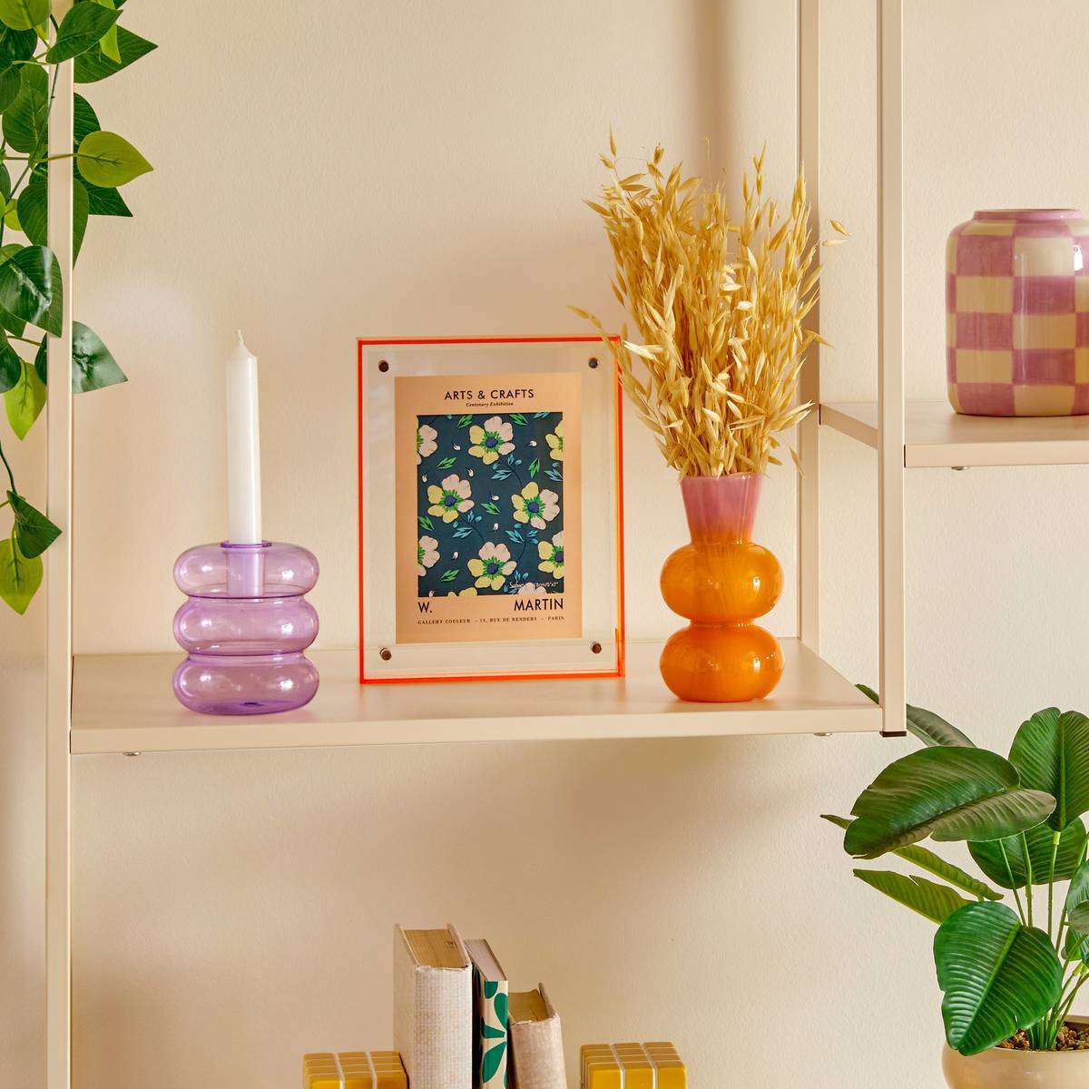 Vase Soliflore Pool en verre 8x8x14,5cm Orange et Rose