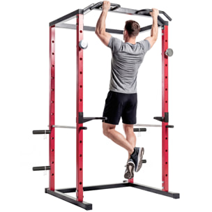 Jaula de Potencia Musculación, Rack para Sentadillas con Barra de Dominadas, Estación de Fondos Ajustable en Altura, Soporte de Barra Regulable, para Casa Gimnasio, Carga 460 kg