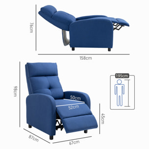 Sillón Relax Reclinable Manual Sillón Reclinable para Salón Tapizado en Tela con Reposapiés Respaldo Alto Carga 150 kg para Dormitorio Oficina Azul