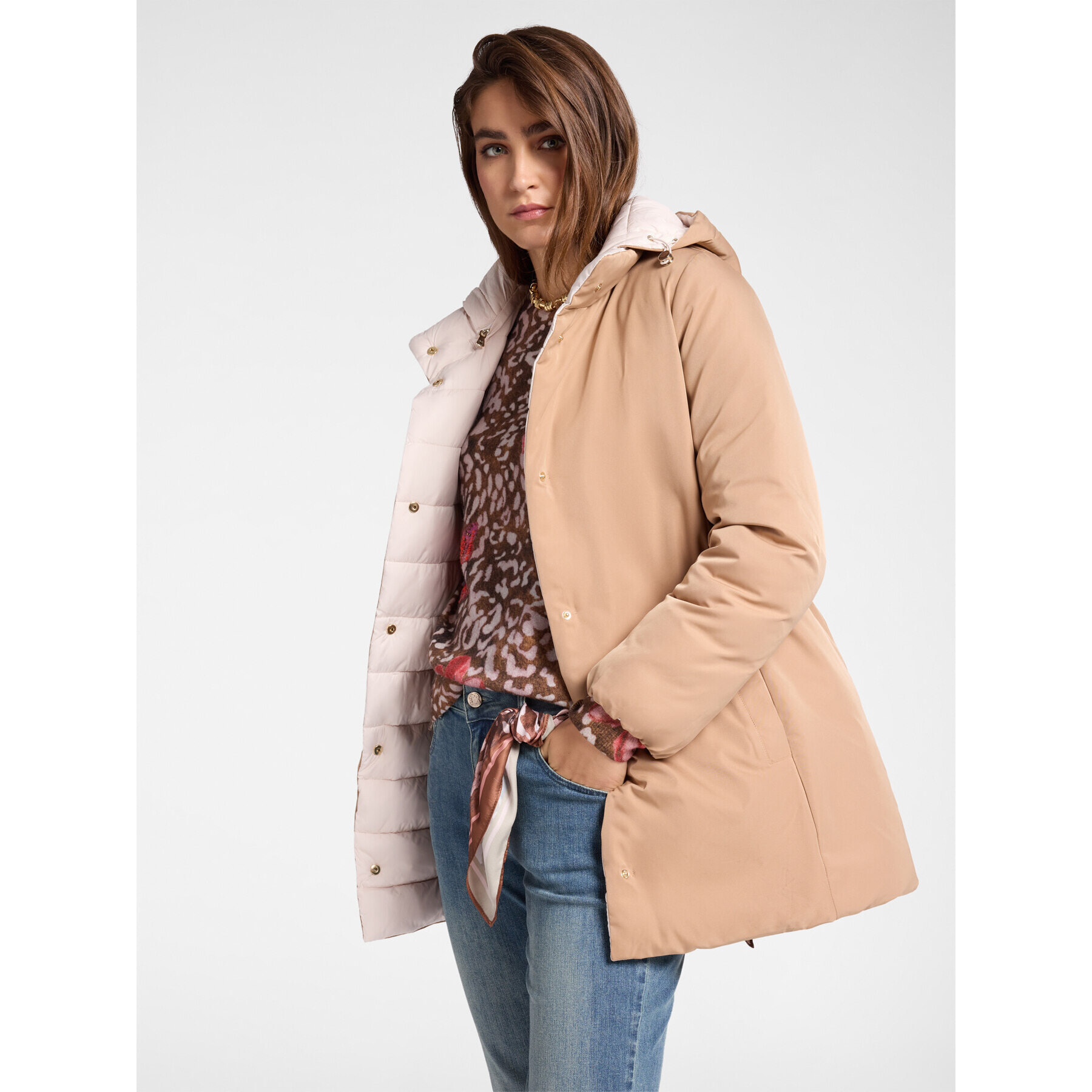 Elena Mirò - Piumino reversibile in nylon antigoccia - Beige