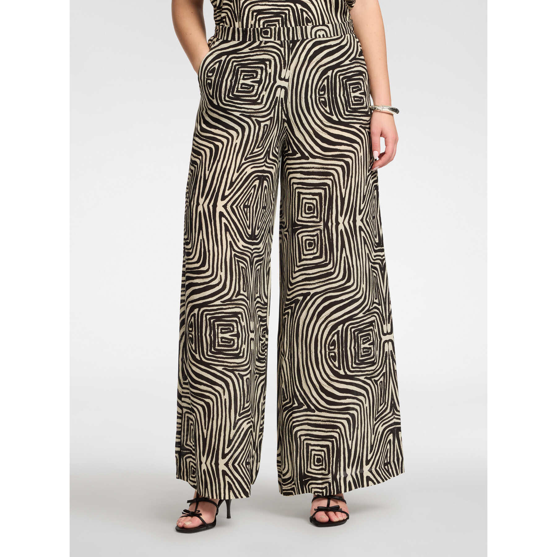 Elena Mirò - Pantalones palazzo estampados en viscosa - Negro